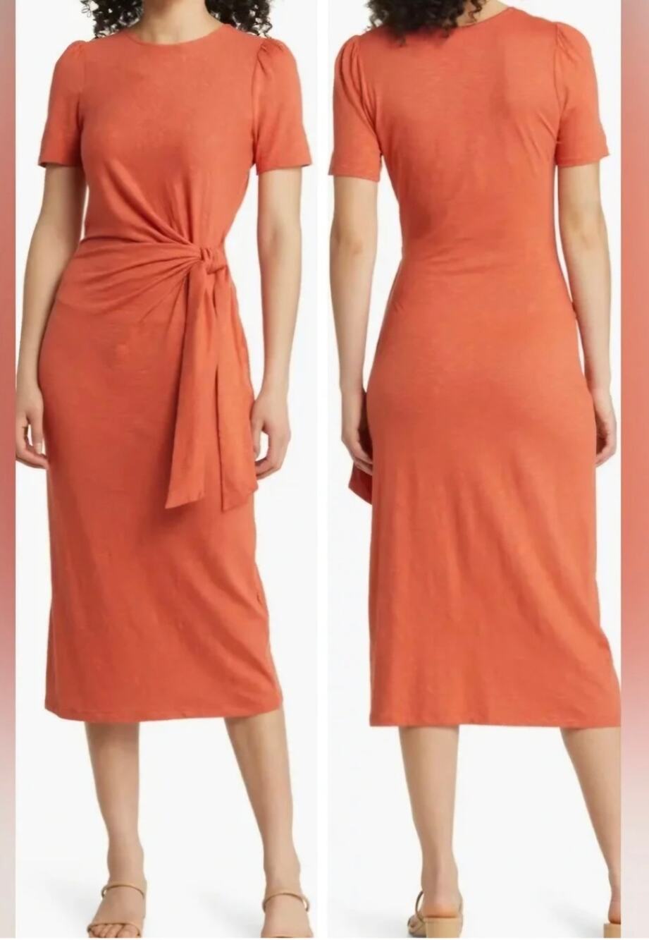 Boden Knot Front Jersey Midi Dress, Rust / Terracotta, US 2R